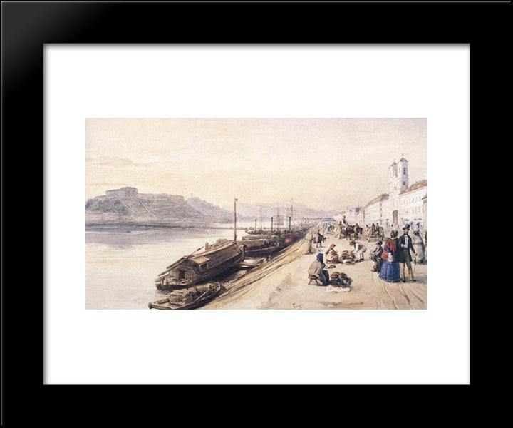 Quay Of The Danube With Greek Church In 1843 20x24 Black Modern Wood Framed Art Print Poster by Barabas, Miklos