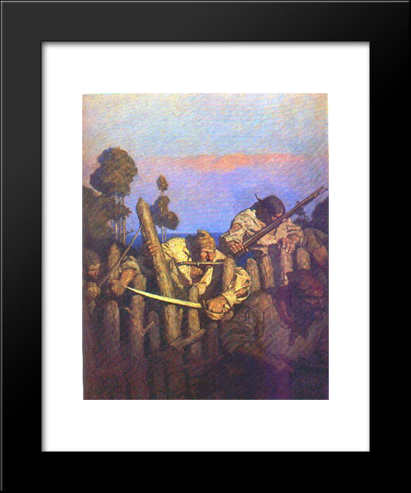 Pirates Attack The Stockade 20x24 Black Modern Wood Framed Art Print Poster by Wyeth, N.C.