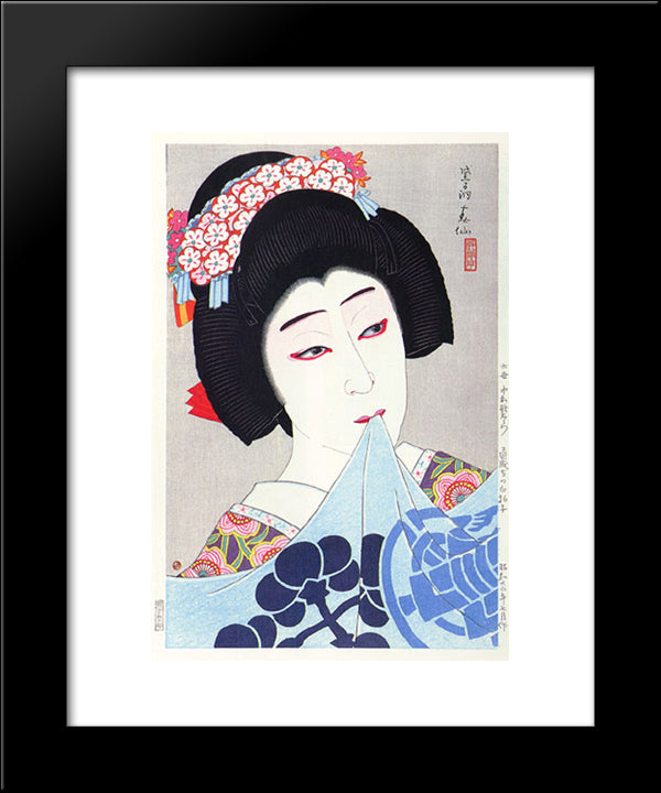 Nakamura Utaemon As Hanako In Musume Dojoji 20x24 Black Modern Wood Framed Art Print Poster by Shunsen, Natori