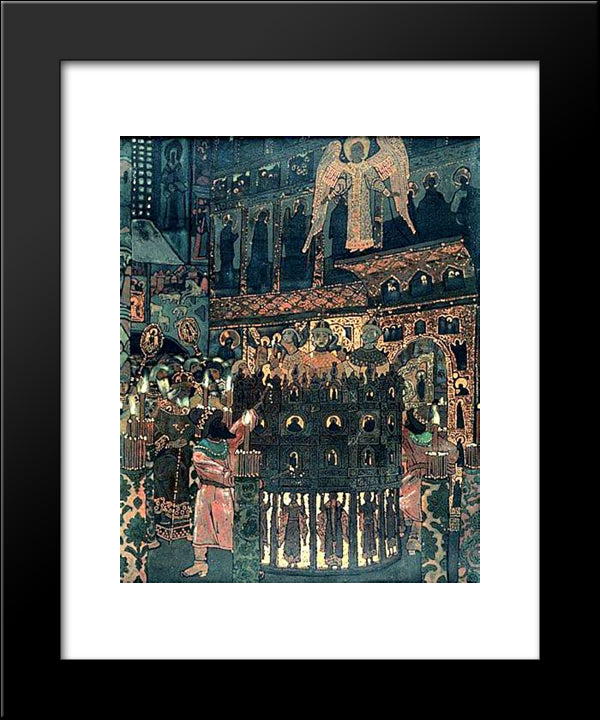 Costume Devotion Of Fiery Furnace Before Christmas Liturgy In Russian Orthodox Church 20x24 Black Modern Wood Framed Art Print Poster by Roerich, Nicholas