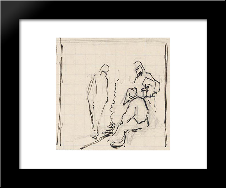 Cursory Sketch Of Three Figures By Bonfire 20x24 Black Modern Wood Framed Art Print Poster by Roerich, Nicholas