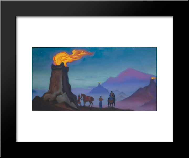 Fires Of Victory (Sentinel Lights On The Towers In Gobi) 20x24 Black Modern Wood Framed Art Print Poster by Roerich, Nicholas