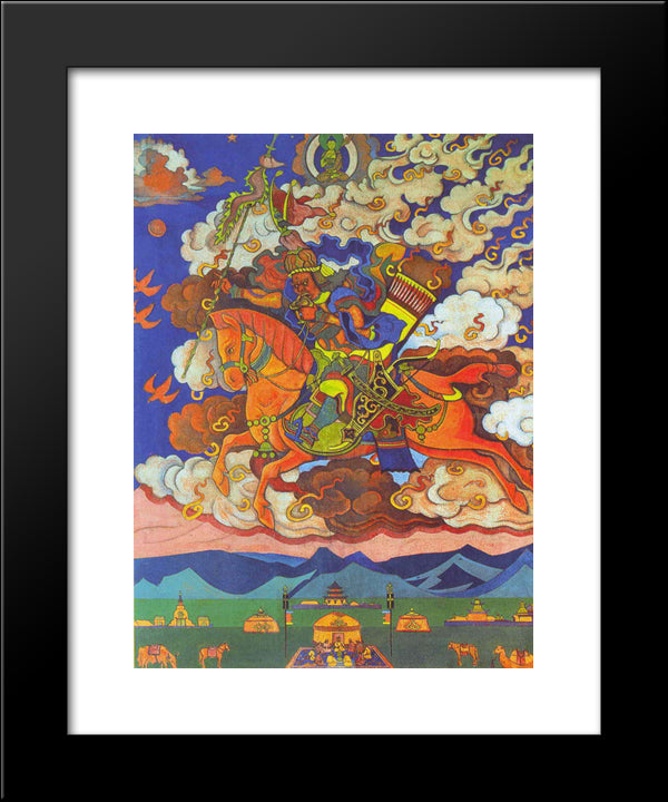 Great Rider. Rigden Jyepo - Messenger Of Shambhala 20x24 Black Modern Wood Framed Art Print Poster by Roerich, Nicholas