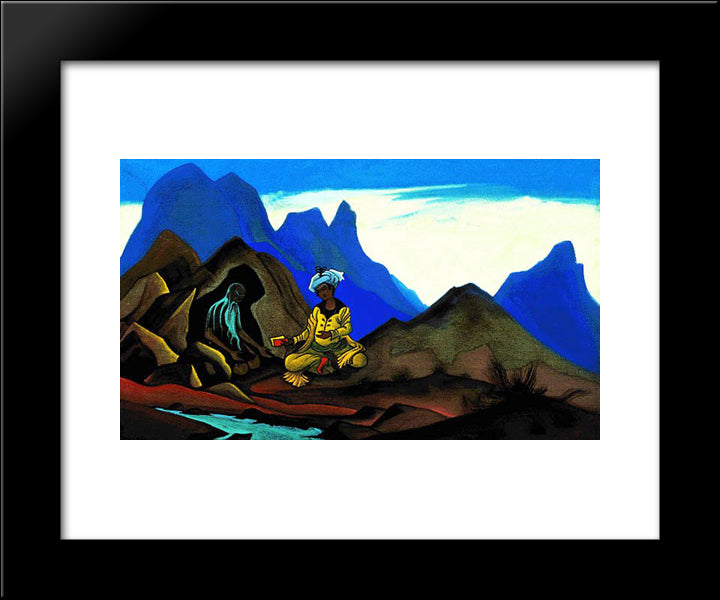 Iskander And Hermit 20x24 Black Modern Wood Framed Art Print Poster by Roerich, Nicholas