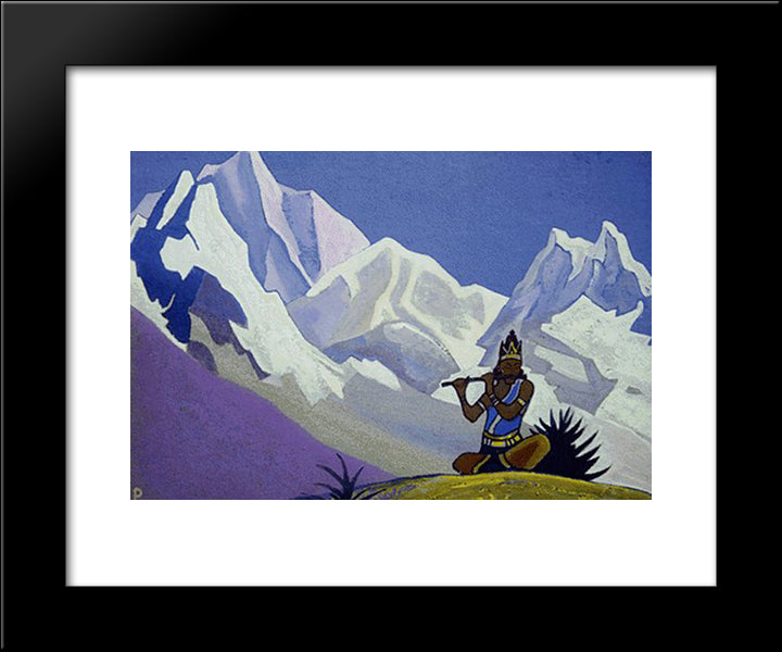 Krishna. Magic Flute. 20x24 Black Modern Wood Framed Art Print Poster by Roerich, Nicholas