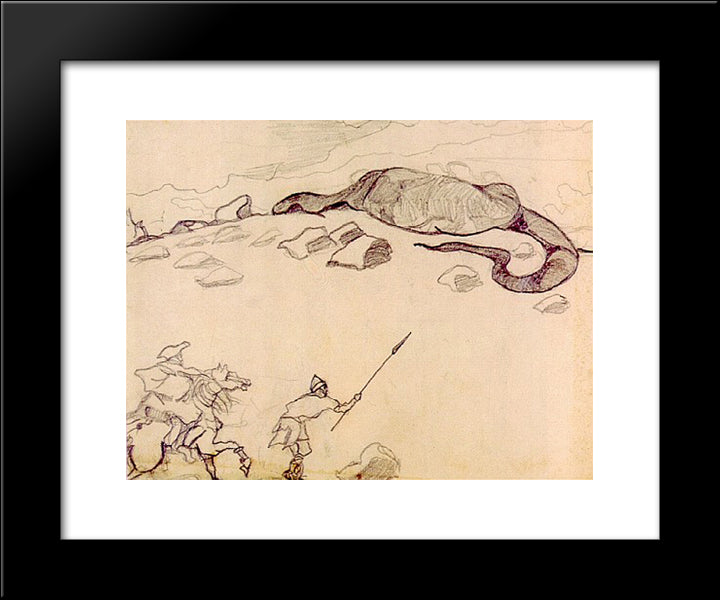 Landscape With Dragon 20x24 Black Modern Wood Framed Art Print Poster by Roerich, Nicholas