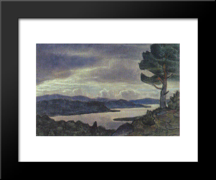 Landscape With Lake And Tree On The Shore 20x24 Black Modern Wood Framed Art Print Poster by Roerich, Nicholas