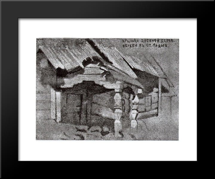 Porch Of Ancient Wooden Church In Ladoga 20x24 Black Modern Wood Framed Art Print Poster by Roerich, Nicholas