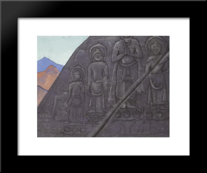 Rock Relief Of Buddha 20x24 Black Modern Wood Framed Art Print Poster by Roerich, Nicholas