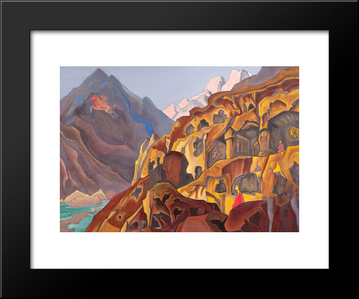 Sacred Caves 20x24 Black Modern Wood Framed Art Print Poster by Roerich, Nicholas