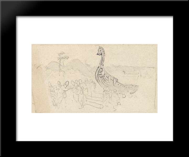 Sketch For Moving The Boats 20x24 Black Modern Wood Framed Art Print Poster by Roerich, Nicholas