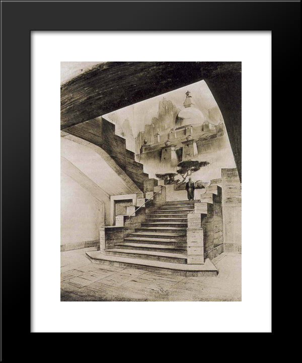 Sketch Of Mural With The Buddhist Theme For Nicholas Roerich Museum In New York 20x24 Black Modern Wood Framed Art Print Poster by Roerich, Nicholas