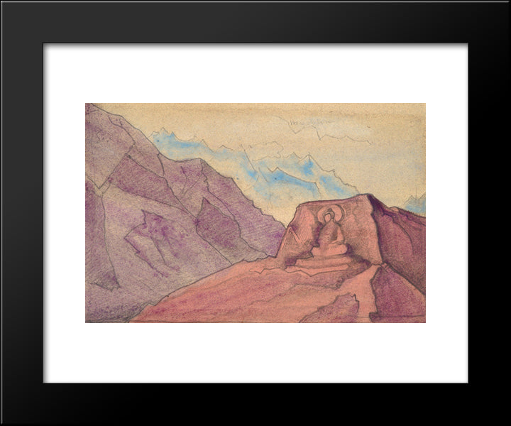 Sketch With The Image Of Maitreya, Carved On A Rock 20x24 Black Modern Wood Framed Art Print Poster by Roerich, Nicholas