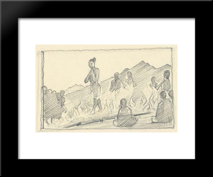 Study Of Walkers Over The Fire 20x24 Black Modern Wood Framed Art Print Poster by Roerich, Nicholas