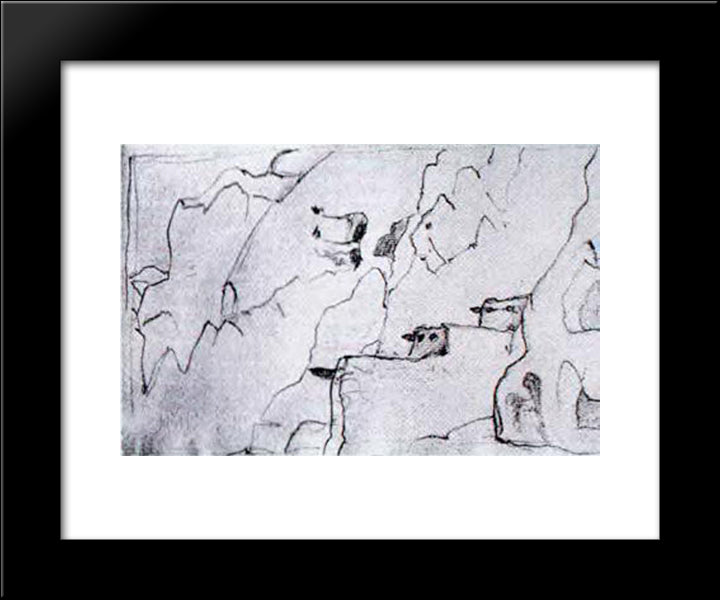 The Ruins Of The Buildings And Rocky Caves Anasazi Culture. Canyon Tyuoni. 20x24 Black Modern Wood Framed Art Print Poster by Roerich, Nicholas