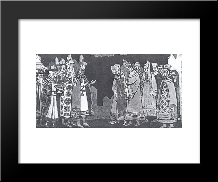 The Scene With The Two Large Groups Of Figures In Costumes 20x24 Black Modern Wood Framed Art Print Poster by Roerich, Nicholas