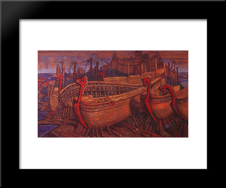 They Build The Ships 20x24 Black Modern Wood Framed Art Print Poster by Roerich, Nicholas