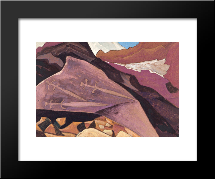 Three Swords. Paintings On The Stone. 20x24 Black Modern Wood Framed Art Print Poster by Roerich, Nicholas