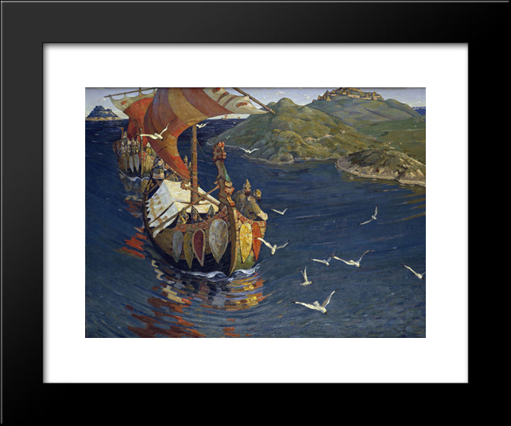 Visitors From Over The Sea 20x24 Black Modern Wood Framed Art Print Poster by Roerich, Nicholas