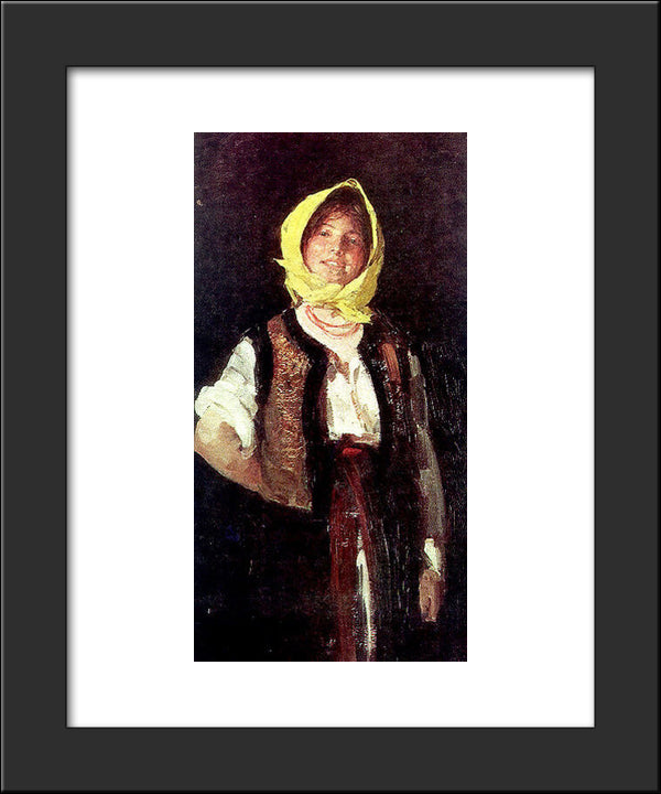 Cheerful Peasant Woman 20x24 Black Modern Wood Framed Art Print Poster by Grigorescu, Nicolae