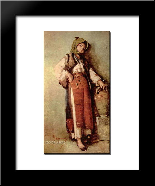 Peasant Woman With Pitcher 20x24 Black Modern Wood Framed Art Print Poster by Grigorescu, Nicolae
