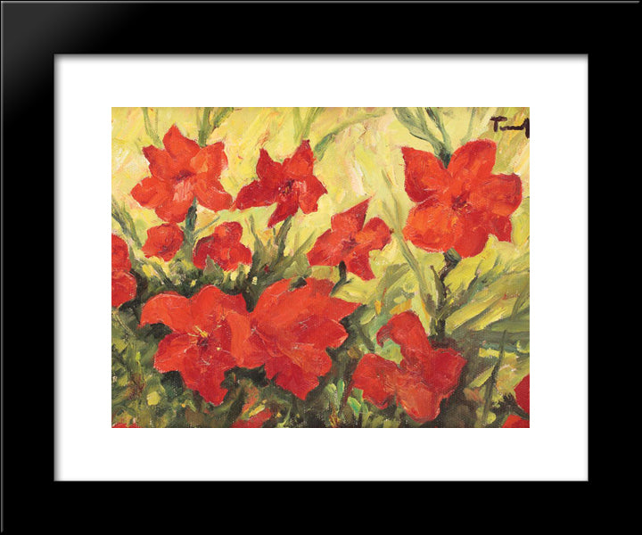 Clematis Red Flowers 20x24 Black Modern Wood Framed Art Print Poster by Tonitza, Nicolae