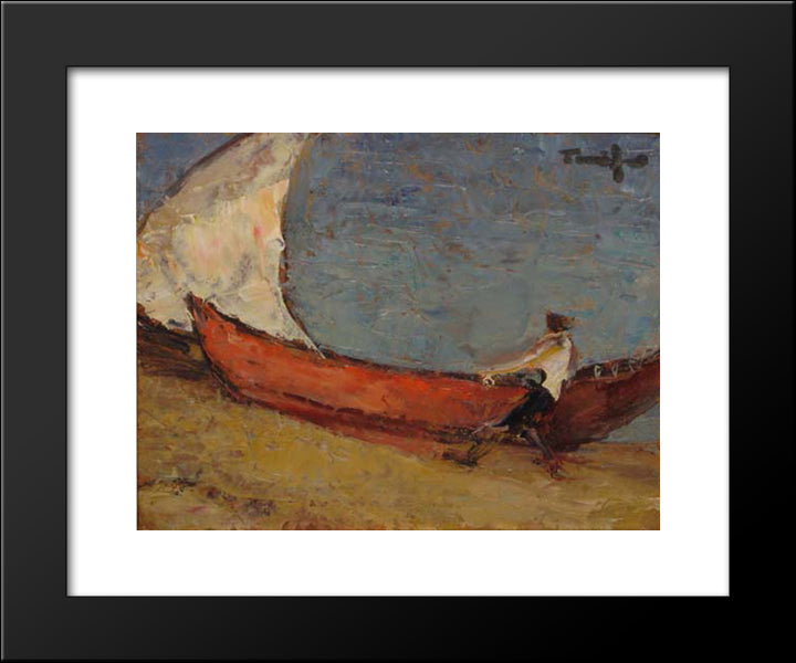 Fisherman Boat At Sea 20x24 Black Modern Wood Framed Art Print Poster by Tonitza, Nicolae