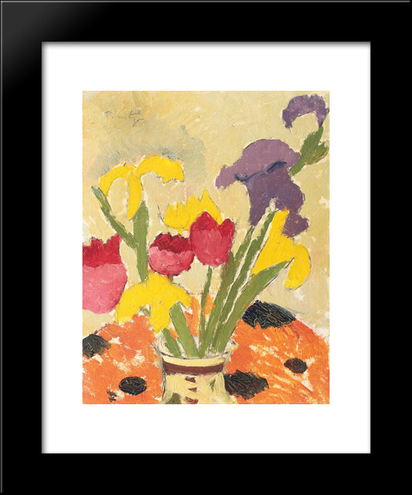 Iris And Lillies 20x24 Black Modern Wood Framed Art Print Poster by Tonitza, Nicolae