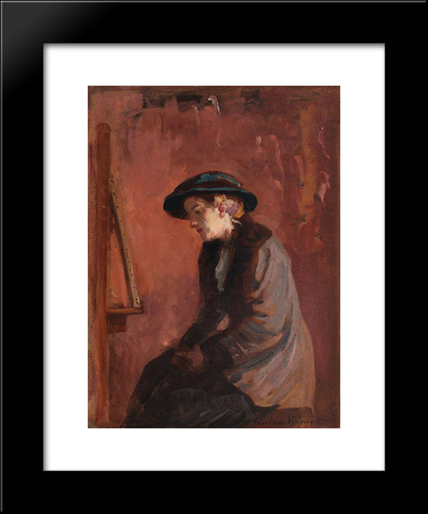 In Front Of The Easel 20x24 Black Modern Wood Framed Art Print Poster by Vermont, Nicolae