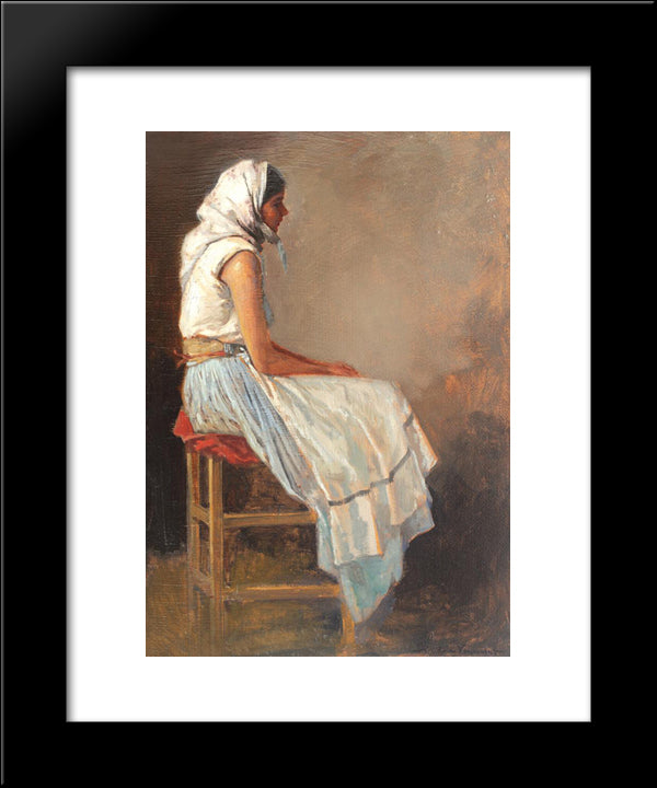 Peasant Woman With White Headscarf 20x24 Black Modern Wood Framed Art Print Poster by Vermont, Nicolae