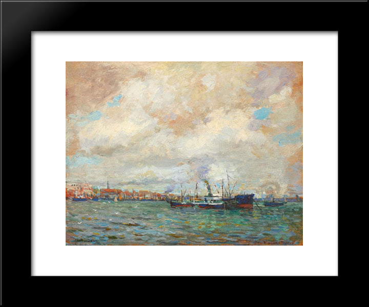 Rotterdam Port 20x24 Black Modern Wood Framed Art Print Poster by Vermont, Nicolae