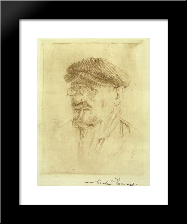 Self-Portrait With Cap 20x24 Black Modern Wood Framed Art Print Poster by Vermont, Nicolae
