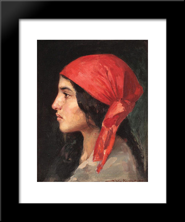 The Red Scarf 20x24 Black Modern Wood Framed Art Print Poster by Vermont, Nicolae