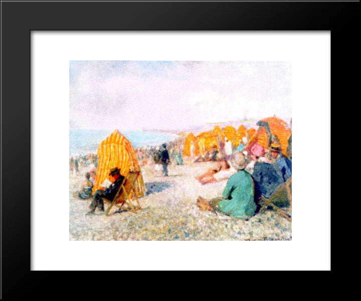 View Of Dieppe'S Beach 20x24 Black Modern Wood Framed Art Print Poster by Vermont, Nicolae