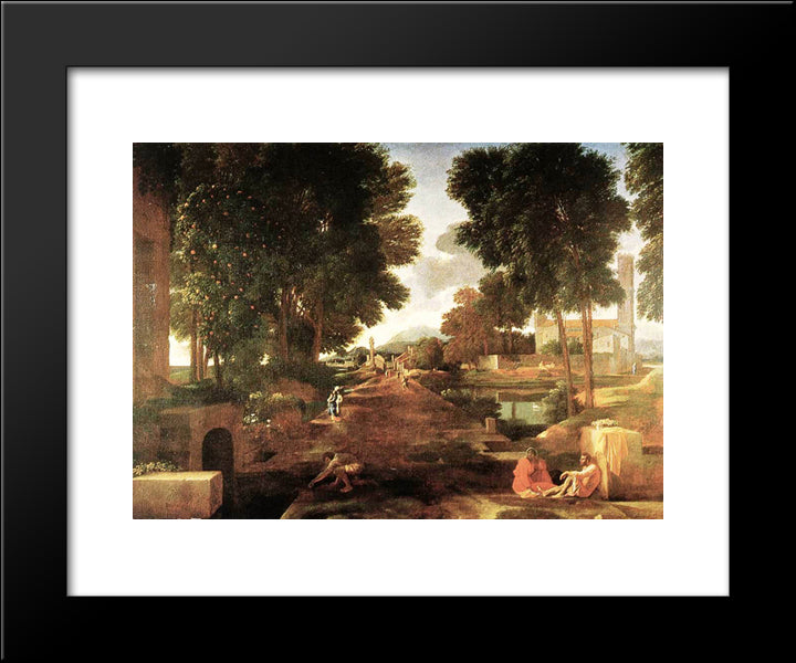 A Roman Road 20x24 Black Modern Wood Framed Art Print Poster by Poussin, Nicolas