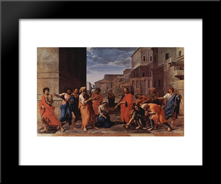 Christ And The Adulteress 20x24 Black Modern Wood Framed Art Print Poster by Poussin, Nicolas