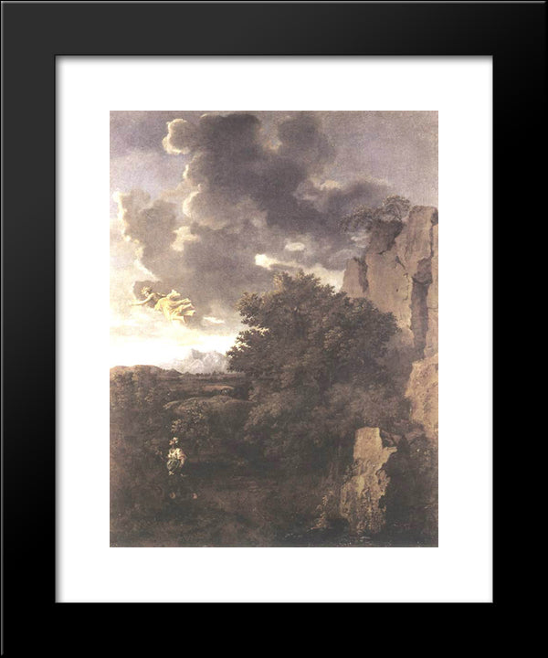 Hagar And The Angel 20x24 Black Modern Wood Framed Art Print Poster by Poussin, Nicolas