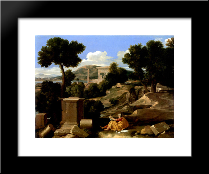 Landscape With St. James In Patmos 20x24 Black Modern Wood Framed Art Print Poster by Poussin, Nicolas