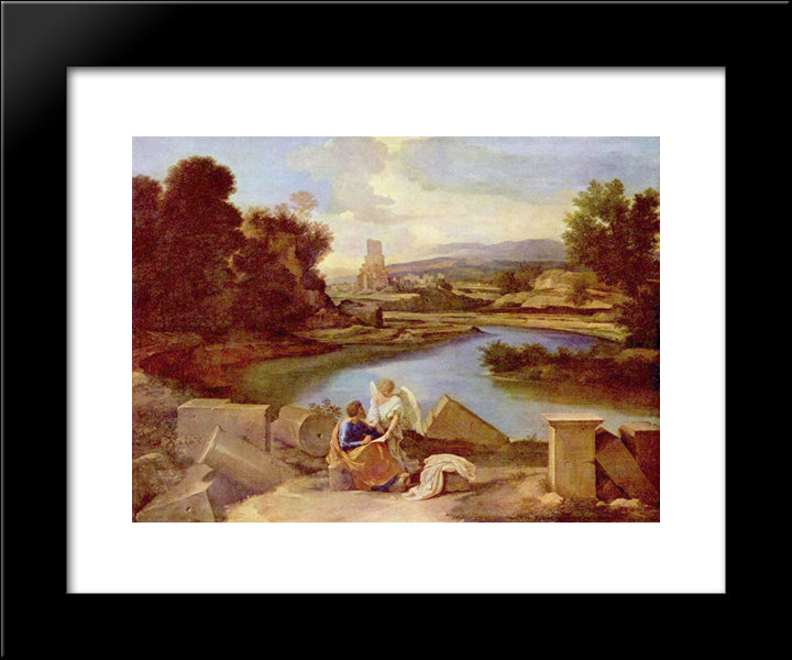 Landscape With St. Matthew And The Angel 20x24 Black Modern Wood Framed Art Print Poster by Poussin, Nicolas