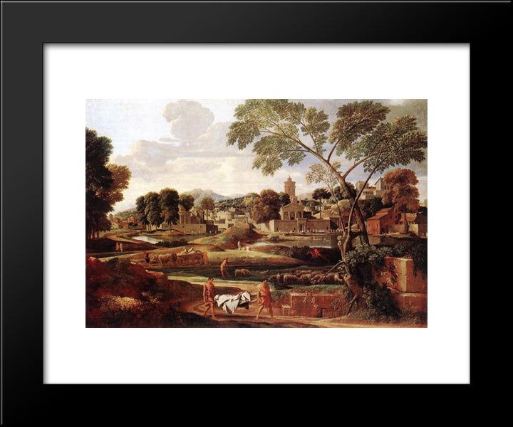 Landscape With The Funeral Of Phocion 20x24 Black Modern Wood Framed Art Print Poster by Poussin, Nicolas