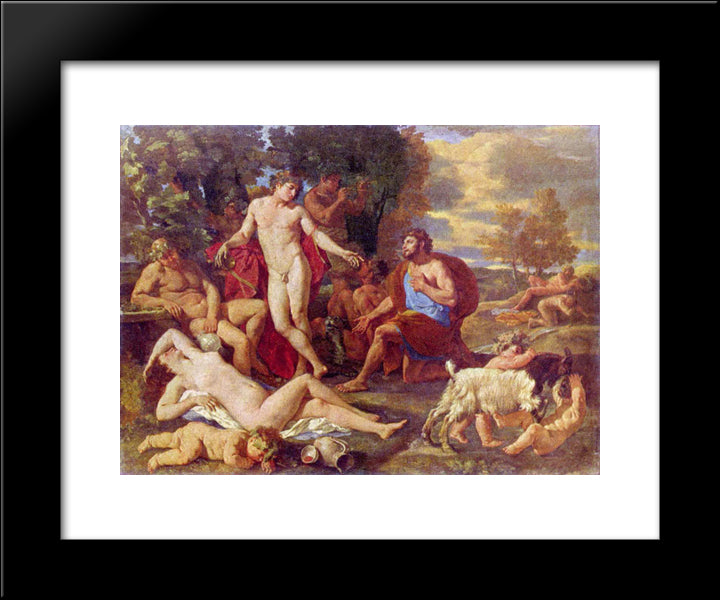 Midas And Bacchus 20x24 Black Modern Wood Framed Art Print Poster by Poussin, Nicolas