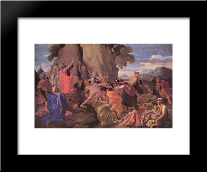 Moses Striking Water From The Rock 20x24 Black Modern Wood Framed Art Print Poster by Poussin, Nicolas