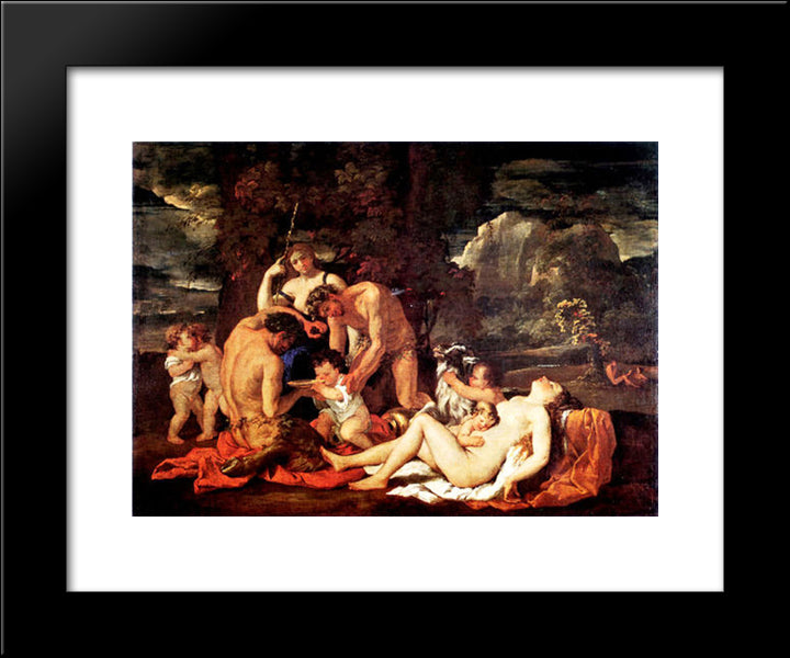 Nurture Of Bacchus 20x24 Black Modern Wood Framed Art Print Poster by Poussin, Nicolas