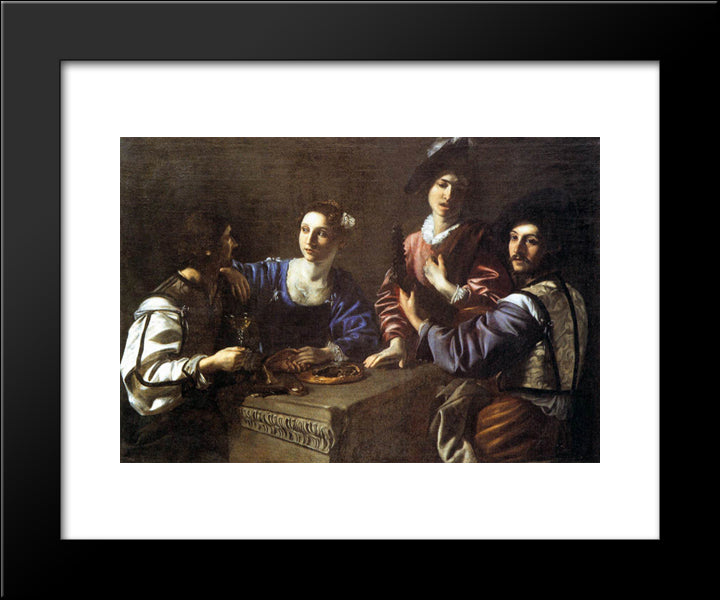 Drinking Party With A Lute Player 20x24 Black Modern Wood Framed Art Print Poster by Tournier, Nicolas
