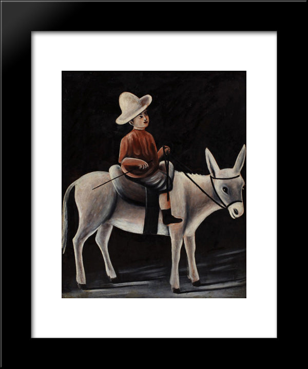A Boy On A Donkey 20x24 Black Modern Wood Framed Art Print Poster by Pirosmani, Niko