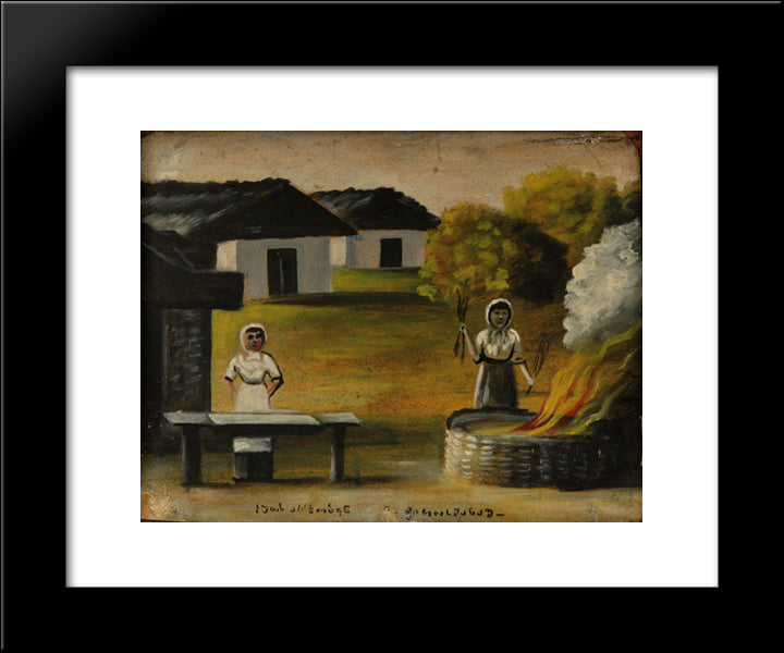 Baking Bread 20x24 Black Modern Wood Framed Art Print Poster by Pirosmani, Niko