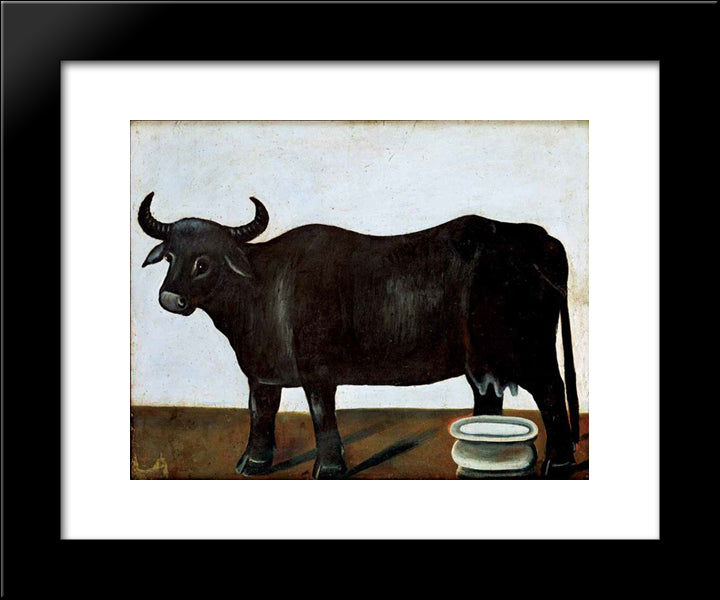 Black Buffalo On A White Background (Part Of Diptych) 20x24 Black Modern Wood Framed Art Print Poster by Pirosmani, Niko