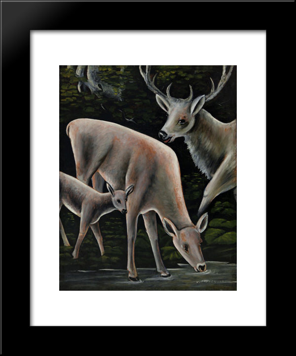 Deer Family At Waterhole 20x24 Black Modern Wood Framed Art Print Poster by Pirosmani, Niko