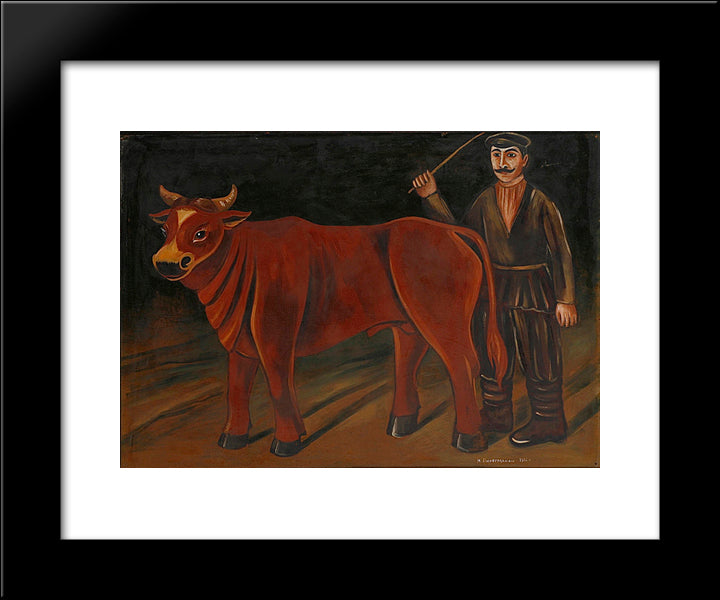 Farmer With A Bull 20x24 Black Modern Wood Framed Art Print Poster by Pirosmani, Niko