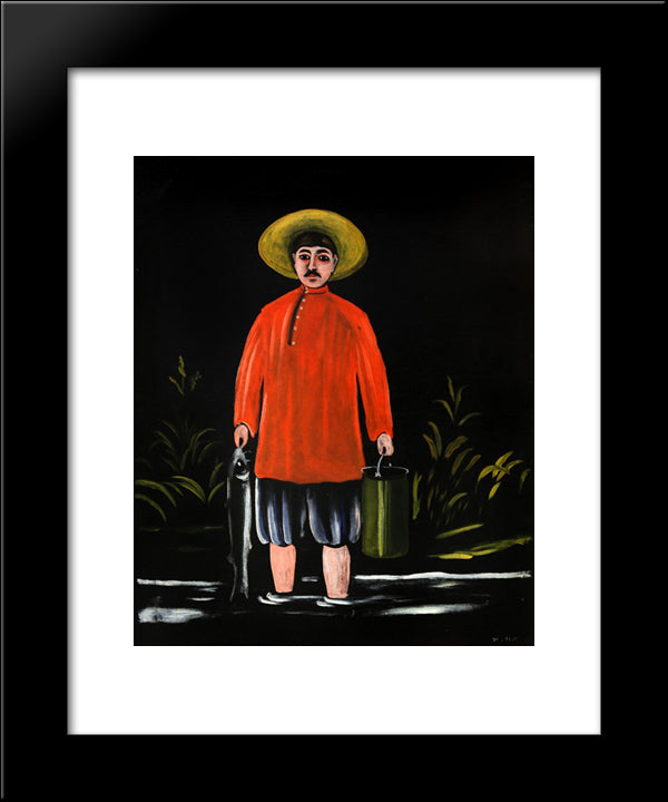 Fisherman In A Red Shirt 20x24 Black Modern Wood Framed Art Print Poster by Pirosmani, Niko
